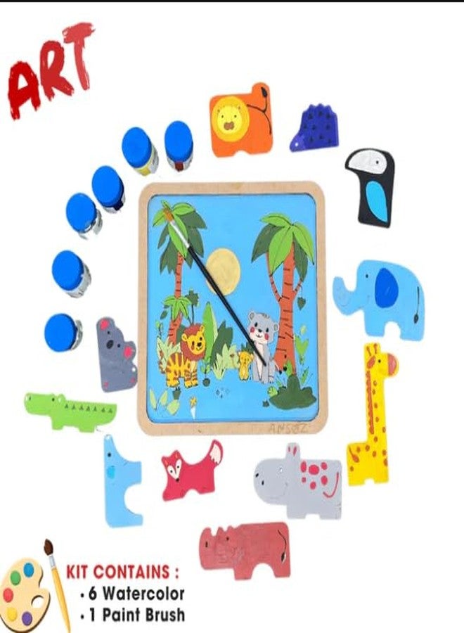Ansoz Wildlife Animal Puzzle with Colouring Activity, Educational DIY Wooden Toy for Kids - Image 3